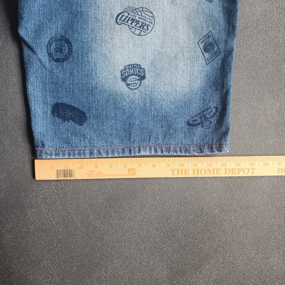 Vintage Baggy NBA UNK AOP Denim Jean Shorts 38 - Picture 10 of 10